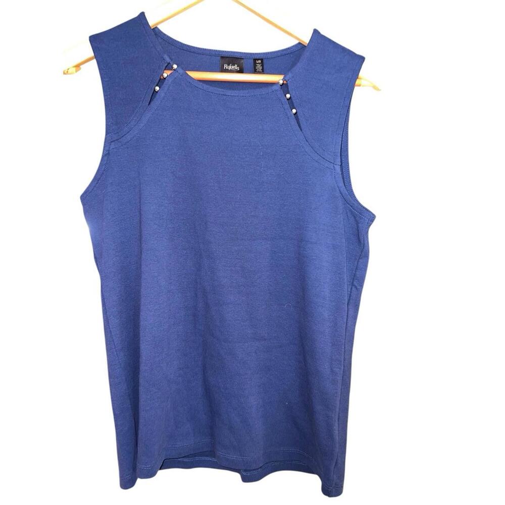 Rafaella Blue Sleeveless Knit Top Stud Detail Casual Solid Pullover Women L‎